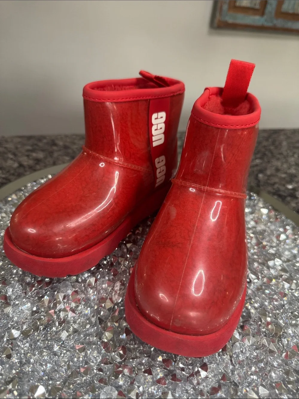 UGG Kids Red Glossy Waterproof ankle Boot EUC 13